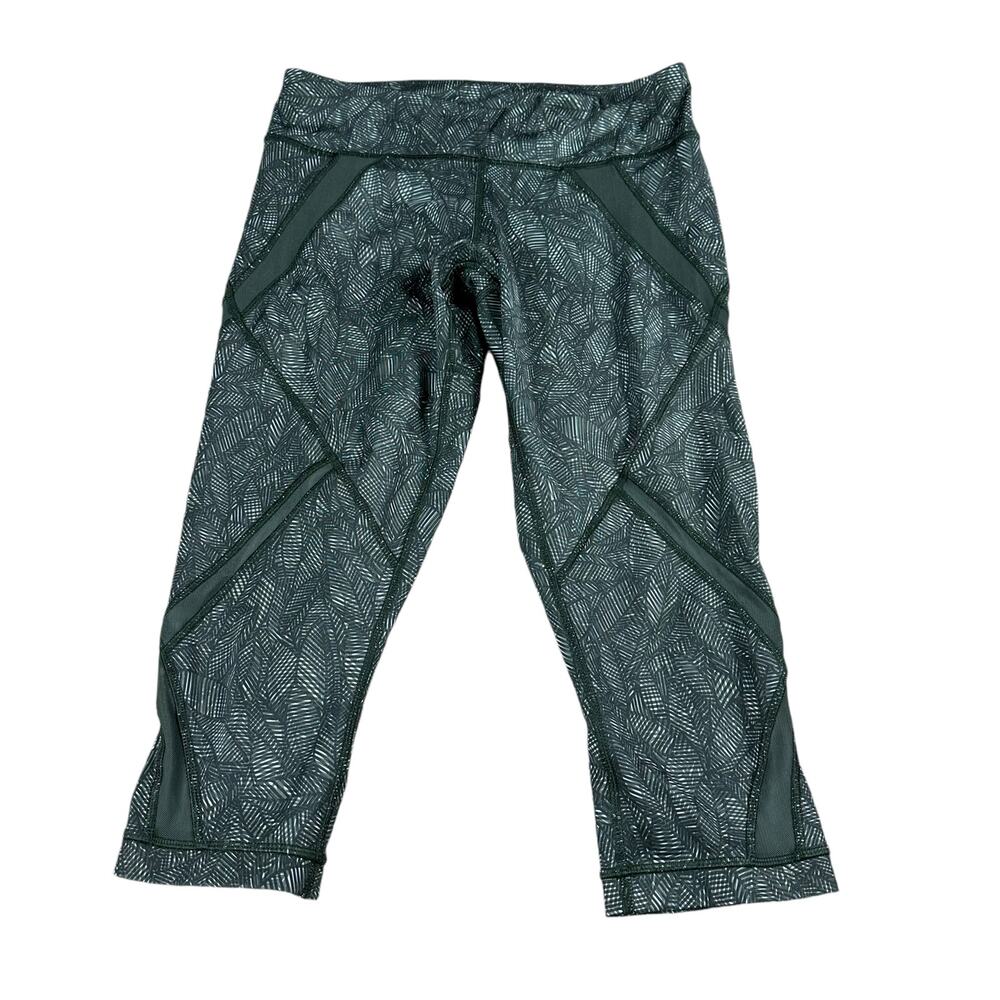 LULULEMON Green White Palm Tree Mesh Inset Cropped Leggings Women's Size 6 - Picture 3 of 7